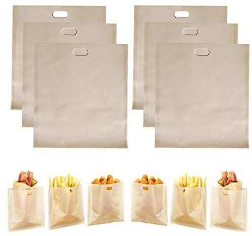 HSIULMY 6 Pack Toaster Bags Reusable, 100% BPA Gluten Free of Premium Quality Teflon Toaster Bags for Grilled Cheese Sandwiches, Chicken, Pizza, Pastries, Panini