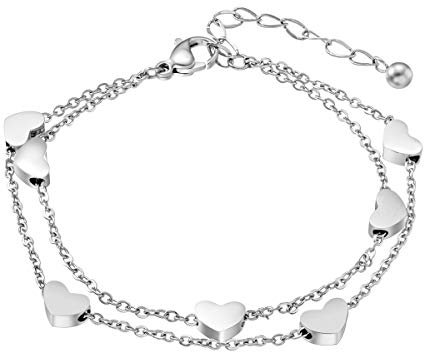 Rosegold Herz Damen Armband mit Anhängern - Doppelt Kette Armkette für Frauen Mädchen - Stern Freundschaftsarmbänder (Silber)