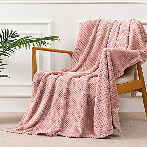 Yebeda Manta Waffle 130 x 170 cm, Manta para Sofa Polar Cálida Cama de Franela Super Suave, Acogedora y Aómoda, Rosa