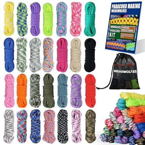 WEREWOLVES 28 Colors Paracord 550 Combo Crafting Kits with Instruction - Multifunction Survival Parachute Cord Making Paracord Bracelets, lanyards - 10 Feet Each Paracord Rope