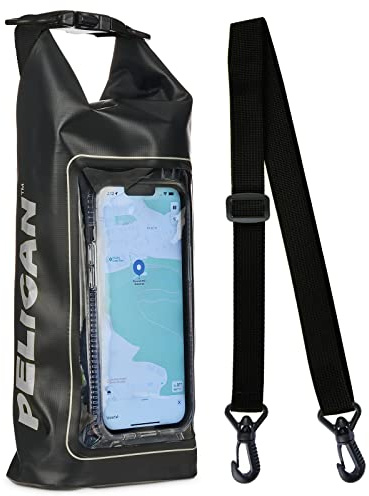 Pelican Marine IP68 Waterproof Dry Bag 2L - Roll Top Waterproof Backpack w/Phone Case/Pouch - Boating & Kayak Accessories - Essentials for Camping Swimming Beach Fishing Rafting Travel - Black