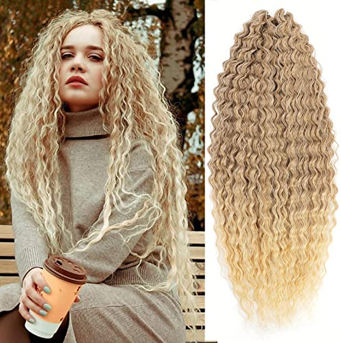Yeeshedo 3-pack 55 cm långt lockigt vattenvågigt virkat hår för butterfly locs, flätat bohemiskt hårförlängningar, slingformade syntetiska hårförlängningar för kvinnor (T27–613)