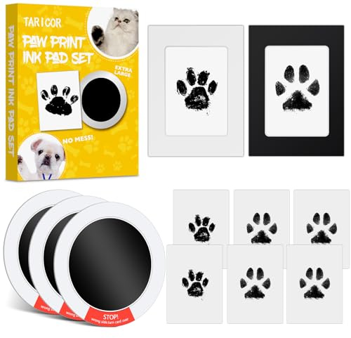 Taricor Baby fotavtrycksset, tasstryck set hund och katt, 3 st fotspår baby med 2 fotoramar, 6 kort, utan kontakt med färg, baby handavtryck och fotavtryck, gåva för husdjursägare