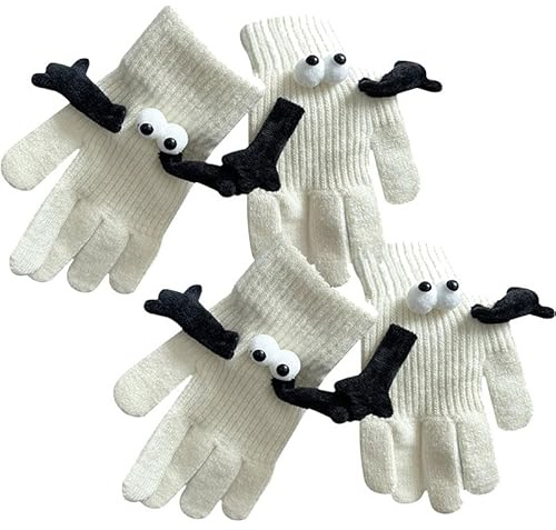 Nexoria Guantes magnéticos cálidos de invierno, 2 pares divertidos de pareja magnética, guantes cálidos para pantalla táctil, guantes magnéticos para parejas, guantes de punto para hombres y mujeres
