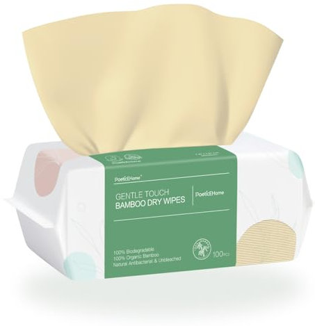 PoeticEHome Ultra-Weiche Gesichtstücher aus 100% Bambus, biologisch abbaubare Einweg Hautpflegetücher für empfindliche Haut, Duftfrei & ungebleichte einmalwaschlappen
