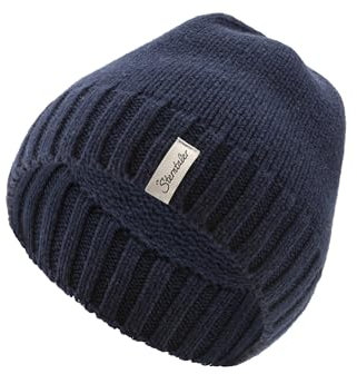 Sterntaler Strickmütze Lambswool - Unisex Beanie mit Abschlußbund in modischem Rippenstrick - Kinder Mütze aus weicher Lammwolle - Wintermütze - Marine, 51
