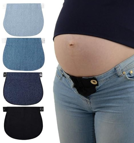 FDJZXW Schwangerschaftshose 4 Stück Hosenerweiterung Schwangerschaft Maternity Clothing Hosen für Schwangere Umstandshose mit Elastischer Taillenverlängerung (Schwarz Blau Hellblau Dunkelblau)