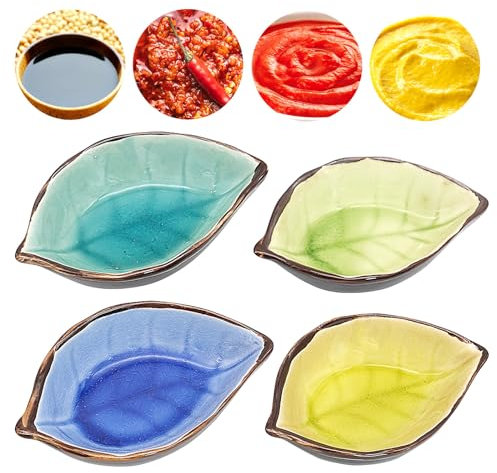 4 Stück Keramik Dip Schälchen in Blattform, Klein Schalen Dipschalen Blattförmige Keramik Schale, Mini Snack Schalen Saucenschalen Porzellan Dessert Schalen, für Sushi Vorspeisen Sojasauce Ketchup
