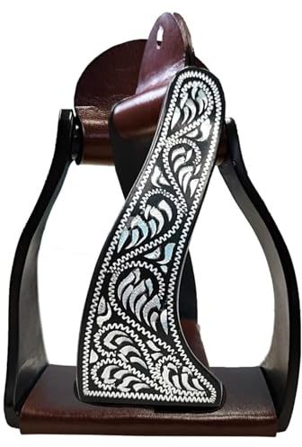 Majestic Ally Western Horse Aluminum Black Engraved Stirrups- Adults (Silver Black Twisted)