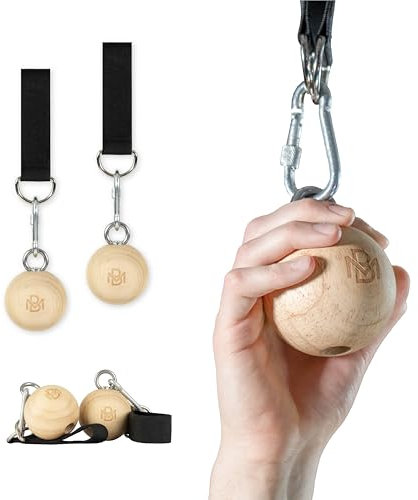 Müller & Blum Klimmzug Griffe Holz, Pull Up Balls/Pull Up Kugel zur Steigerung der Griffkraft, Trainingskugeln klettern, Hangelgriffe, Klettergriffe