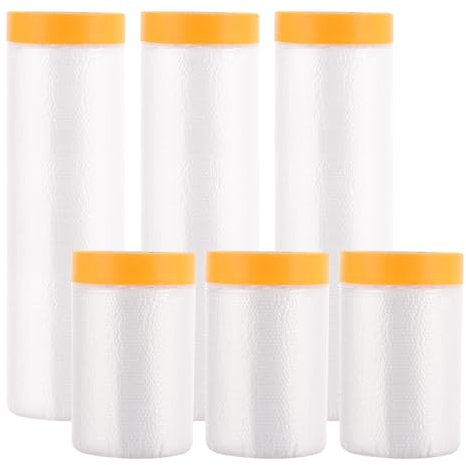 ASelected 6 Rollen Abdeckfolie mit Klebeband Transparent Abdeckfolie Maler Abdeckfolie 55 CM x 20 M + 140 CM x 20 M wasserdichte Abschirmfolie Rolle Kunststofffolie für Farbe Dekoration Farbe