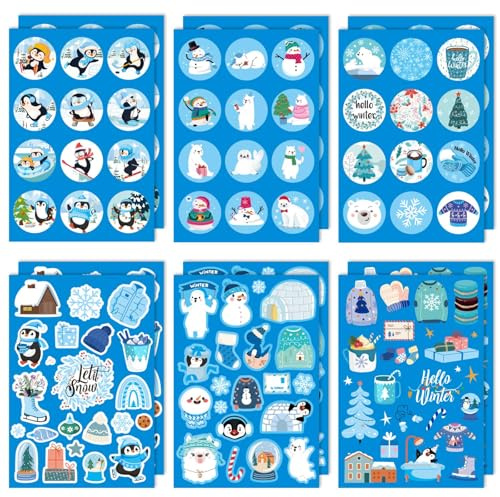 206uds Pegatinas de Invierno, Pegatinas de Vacaciones de Invierno con Muñeco de Nieve Árbol de Navidad Pingüino Pegatinas para Regalos de Fiesta para Niños para Sobres Tarjetas Decoración