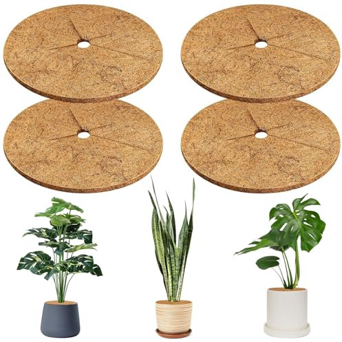 GmwyCzV 4 Pièces Tapis de Coco Plantes, Ø 30 CM Tapis en Fibre de Coco Naturelle, Tapis de Coco Protection Hivernale, Protection Le Gel et Le Froid pour Vos Plantes, L'humidité (Épaisseur 0,5-0,8 CM)