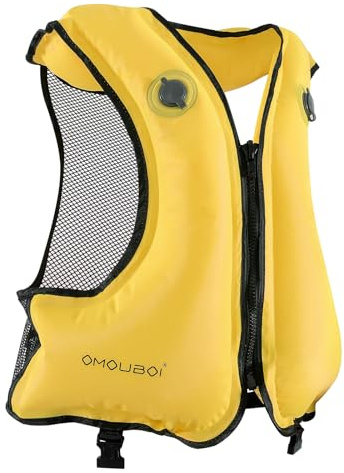 FORWEWAY Adult inflatable buoyancy aid vest,fit 100 kg & 150-200 cm adjustable dual air chambers and high visibility. Suitable for kayakin,surfing,diving.