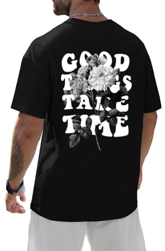 Yuson Girl Camiseta Hombre Manga Corta Camisetas Oversize Algodon Tshirt Verano Basicas tee Top Camiseta de Talla Grande Media Mang Cuello Redondo con Estampado Blusa(Negro, L)