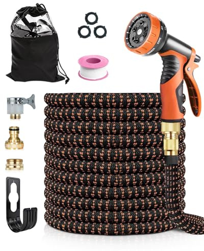 Tuyau d'Arrosage Extensible 150FT/45M avec 10 Modes de Pulvérisation, Connecteurs en Laiton et Universels, Tuyau Rétractable pour Jardin, Nettoyage de Voiture, Arrosage et Lavage Extérieur