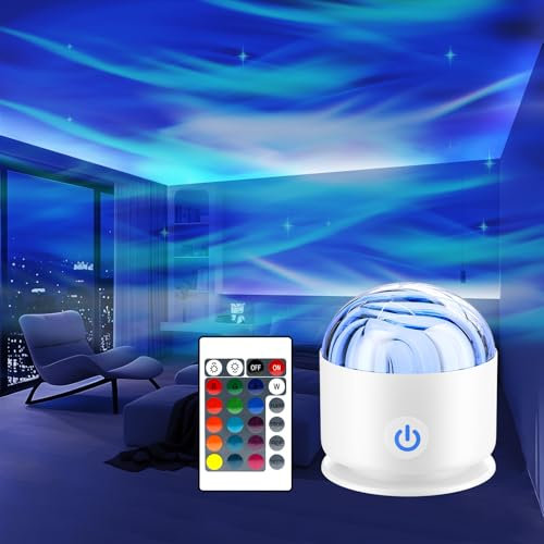 Fokky Rechargeable Aurora Projector Lamp, Northern Lights Projector with 16 Colors, 7 Brightness Sensory Lights with Remote Control, Portable Galaxy Night Light for Bedroom Decor, Kids, Adults