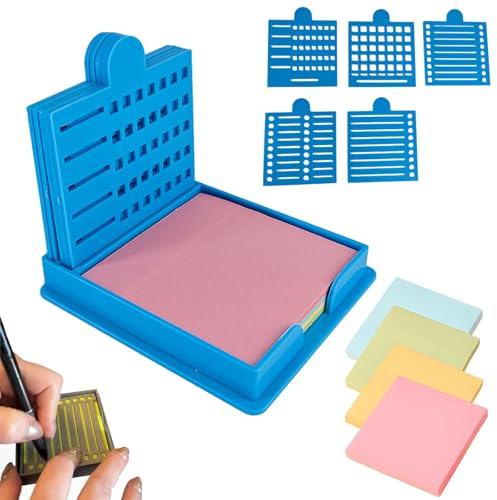 2025 New Sticky Note Stencil, Sticky Note Holder with Five Templates, Suitable for 3x3 Inch Sticky Notes, Perfect for to-Do Lists, Home, Office, Reusable Sticky Notes Dispenser (Blue 5 Templates)