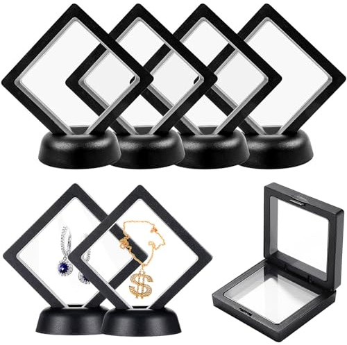 FLZONHUT Vitrine Flottante,6 Pièces Présentoirs Transparents 3D,Flottante Stand de Monnaie,Présentoir à Bijoux Noir pour Pièce de Monnaie,Spécimens,Bijoux,Collier,Pierres 7 x 7 x 2 cm
