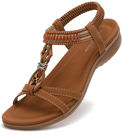Littleplum Womens Flat Sandals Ladies Summer Beach Sandals with Elastic Back Strap(Brown,41EU)