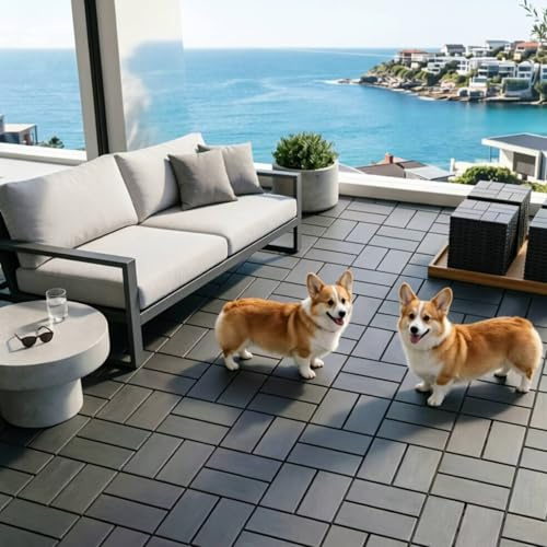 Airsell 54 Pcs Interlocking Deck Tiles,30x30cm Plastic Outdoor Flooring for Patio, Garden & Balcony,Waterproof & All-Weather,Anti-Slip Surface (Dark Gray XBK-54 Pcs (4.86 ㎡))