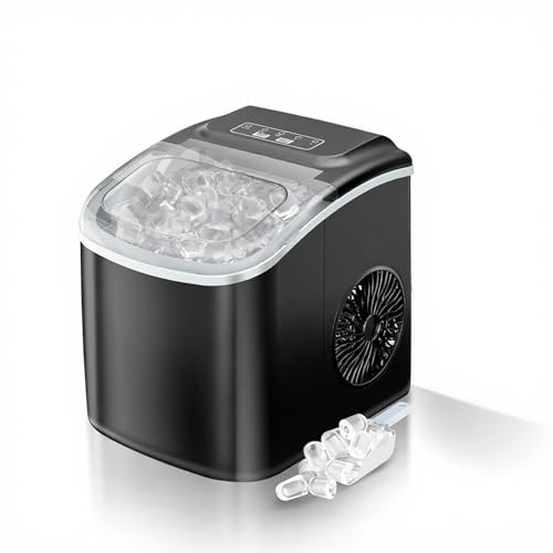 DollarDash Macchina del Ghiaccio Portatile 12KG/24H Fabbricatore Ghiaccio Casa con Autopulizia Produce 9 Cubetti in 6 Minuti 2 Dimensioni Ghiaccio a Proiettile Nero Silenziosa con Cestello e Paletta