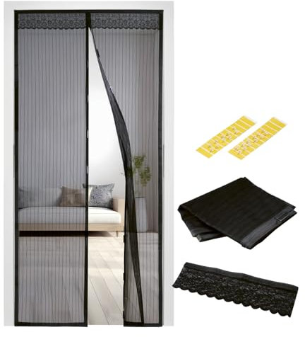 EASYmaxx Rideau de porte 90 x 210 cmMagic Click | Pour protéger contre les mouches et autres insectes | Fermeture magnétique pratique, montage adhésif facile [noir]