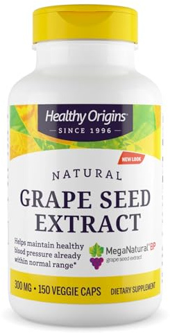 Healthy Origins Grape Seed Extract 300 mg (MegaNatural BP, Non-GMO, California-Grown, Gluten Free, Supports Healthy Blood Pressure), 150 Veggie Caps