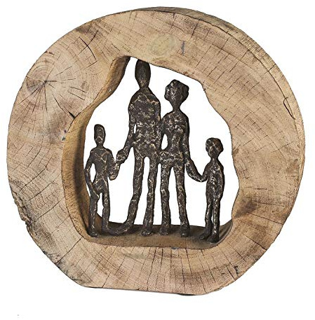 Casablanca dekorationsfigur skulptur familj lycka kärlek – familjeskulptur av trä aluminium med ordspråksberlock – dekoration vardagsrum present födelsedagspresent – höjd 28 cm