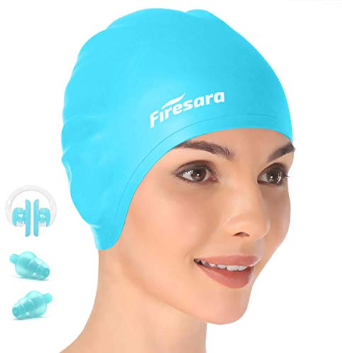 Gorro de baño, Firesara Original actualizado Casquillo de natación Diseño ergonómico 3D para Mujeres Niños Adultos Hombres para Cabello Largo o Corto con Pinza de Nariz y Tapones para los oídos