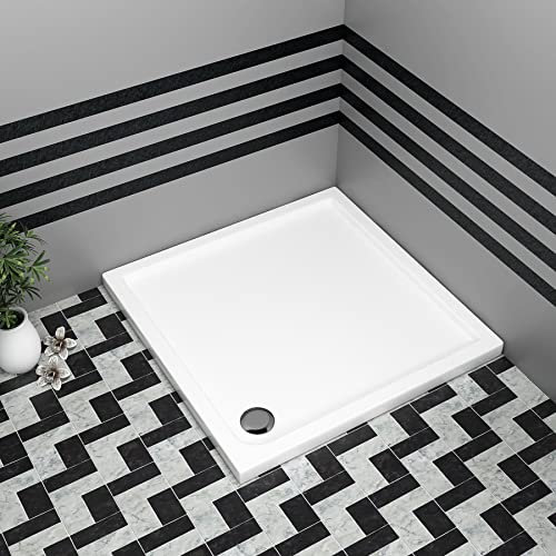 Nuie Bathroom 800 x 800mm Shower Tray Gloss White Slimline 40mm Stone Resin Square Base with Free Waste Trap Kit