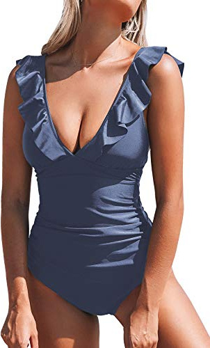 CUPSHE Costume da Bagno Intero da Donna con Scollo a V e Scollo a V, L
