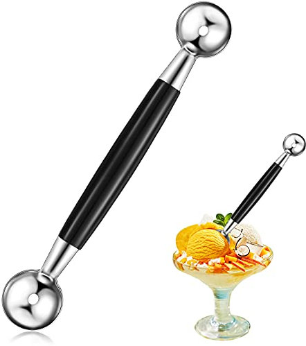 Doppelseitiger Melonen Portionierer Edelstahl Melonen Portionierer Doppelte Eisportionierer Melonen Portionierer Schaufel Glatte Runde Melonen Kugeln, Silber
