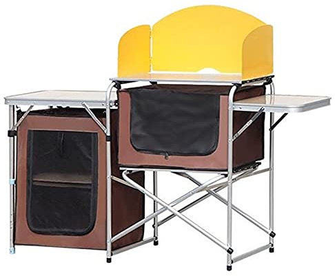 Outdoor Küche Camping Schränke Outdoor Portable Folding Camp Kitchen Table, Travel Beach BBQ Picknick tragbare Kochtischschränke, Mit Windschutz und Aufbewahrungstasche