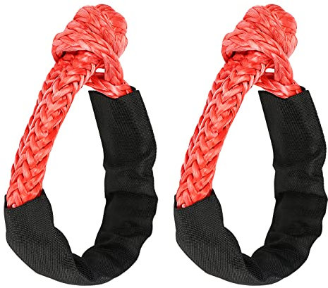 GDWD 2 Stück Weicher Schäkel, Tragbar Offroad Abschleppen Soft Schäkel mit Schutzhülle, Starke Karabiner-Schlinge, 17T Bruchfestigkeit Synthetik für Wiederherstellung von ATV-LKWs (Rot)