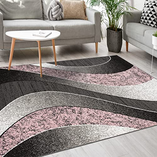 Mazovia Modern Teppich - Kurzflor - Teppich für Wohnzimmer, Schlafzimmer, Esszimmer - ÖKO-TEX Wohnzimmerteppich, Robust und pflegeleicht, Niedrige Florhöhe – Teppiche - grau rosa 120 x 170 cm
