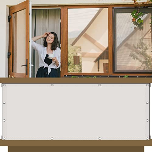 Polyester Blickdichte 115 x 250 cm Staubschutz Sonnenschutz Pergola HDPE aus Starken Material für Balkon Garten Balkongeländer, Elfenbein