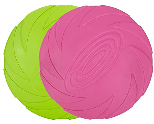 Vivifying Lot de 2 disques Volants pour Chien en Caoutchouc Naturel de 15 cm pour Terre et Eau (Vert + Rose)