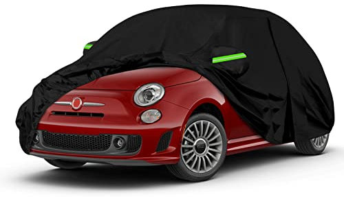 Wasserdicht Autoabdeckung Ersatz für 2007-2024 FIAT 500/500C/500E/Abarth, Vollgarage Autoplane Auto Abdeckplane mit Türreißverschluss und Winddichte Bänder für Sonne Schnee Regen Staub Schutz