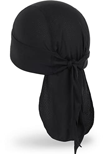 MELASA Cooling Do Rags Skull Cap Helmet Liner, Sweat Head Wraps Bandanas for Men Running Cycling Motorcycle(Black)