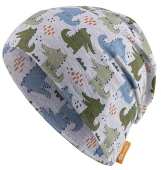 Sterntaler Beanie Krokodil - Modische Babymütze bedruckt mit Krokodilen - Jungen Beanie Mütze aus weichem Stoff - Baby und Kinder Übergangsmütze, silber, Größe 53