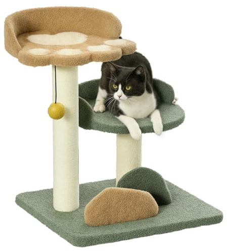 PawHut Small Cat Tree for Indoor Cats, Scratching Posts with 2 Beds, Toy Ball, 43 x 39 x 52cm