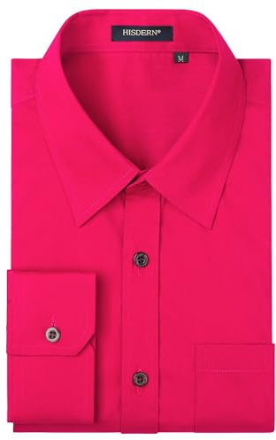 HISDERN Mens Hot Pink Dress Shirts Long Sleeve Shirt Regular Fit Formal Shirts for Men Casual Shirt 5XL