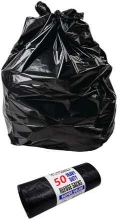 50 sacchi della spazzatura resistenti, sacchetti per la spazzatura da cucina, grandi, resistenti alle perdite, rotoli per la spazzatura per cucina, casa, ufficio, fai da te, giardino, 90 litri, nero