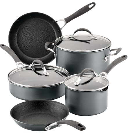 Circulon Scratch Defense Induction Hob Pan Set of 5 - Pots and Pans Sets Non Stick with Extreme Non Stick, Dishwasher & Oven Safe Cookware, Graphite Pewter Finish