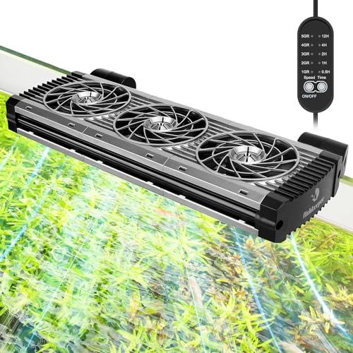 fishkeeper Aquarien Kühler, Aquarien Lüfter, Aquarium Wasserkühler, einstellbare Luftgeschwindigkeit und Timer, leiser Aquarienlüfter für Süßwasser-Salzwasser-Aquarien bis 60 cm (3 Lüfter)