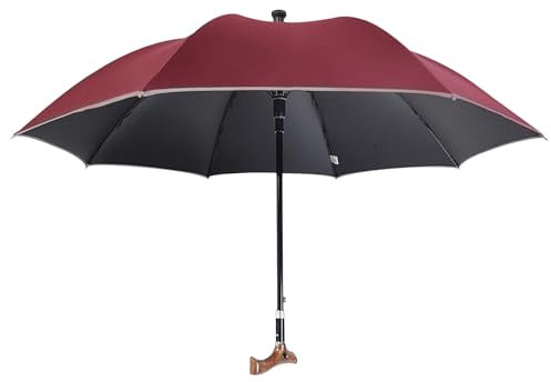 Wzmazingly 2-in-1 Spazierstöcke Regenschirm, Länge Einstellbar Leichtgewicht Schirm-Gehstock, Rutschfest Langer Handgriff Stützschirm Für Ältere Menschen, Männer Und Frauen(Red)