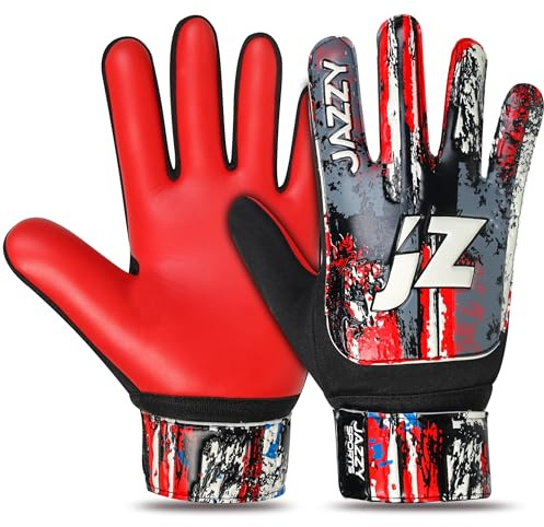 Jazzy Sports Soccer Goalie Gloves for Kids,Youth Goalkeeper Gloves Anti Slip 4mm Latex Palm with Strong Grip Double Wrist Protection (Red1, Size 6 Suitable for 13-15 Years)