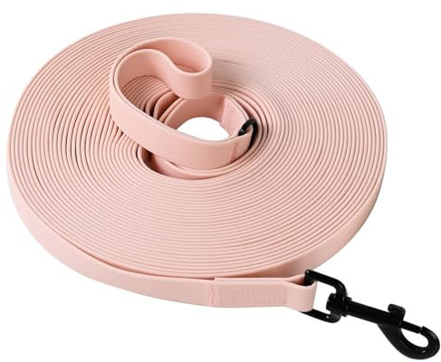 Wasserdicht Schleppleine für Hunde, Schleppleine 5m/10m/15m/20m mit Handgriff und D-Ring, Leicht zu Reinigen Gummierte Hundeleine Trainingsleine für Kleine Mittlere Große Hunde, Rosa, 10M