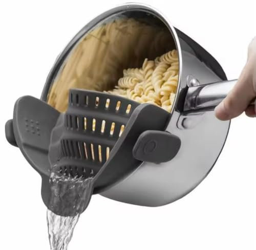 Clip-On Pasta Vegetable Strainer, Pan Pot Colander with Clip on Design, Grey